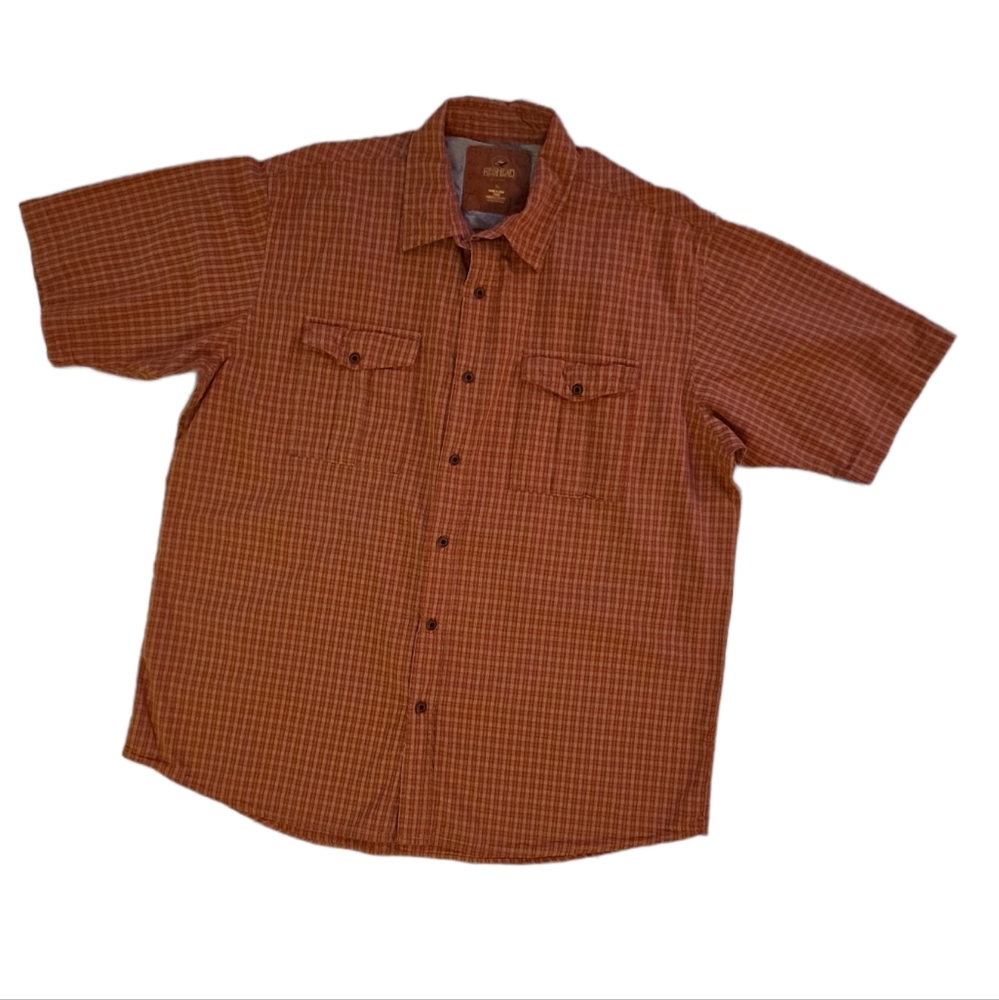 REDHEAD orange plaid short Sleeve button down flannel shirt, XL